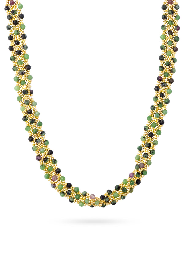 Collier choker doré Isaora rubis zoïsite