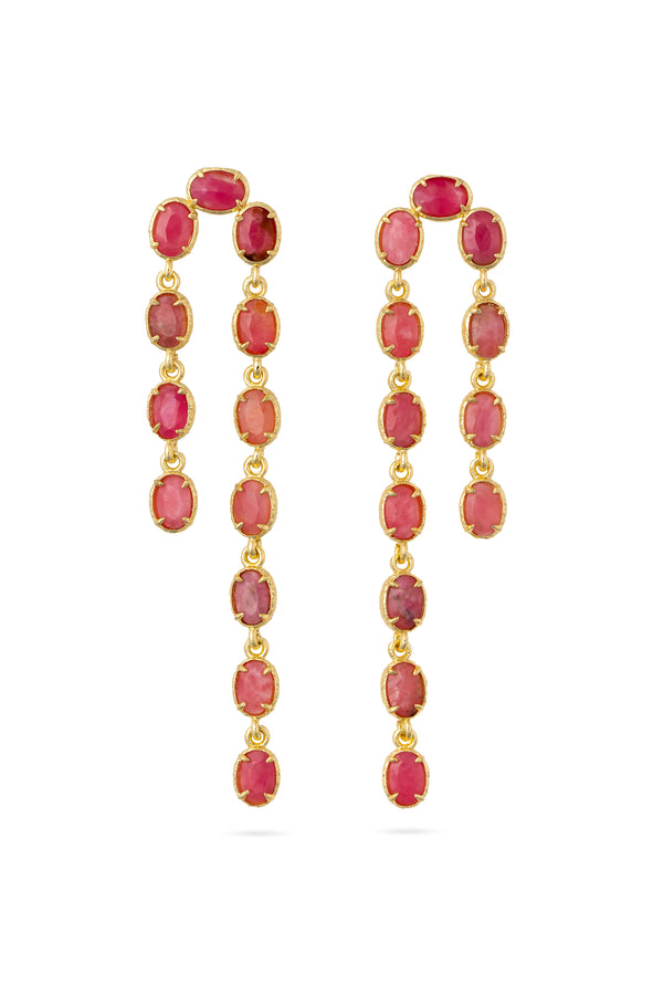 Boucles pendantes dorées Rosella rhodonite