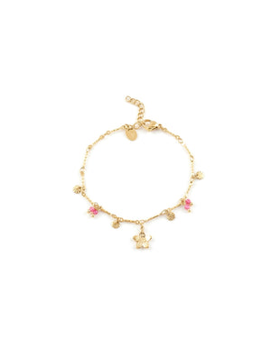 Bracelet doré Cassilde agate fuchsia fleur