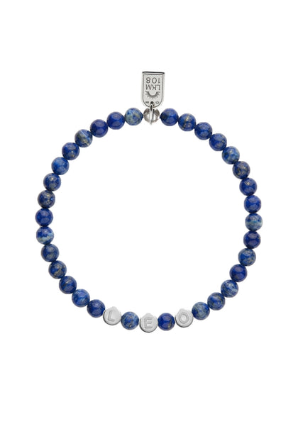 Bracelet personnalisable lapis lazuli pour perles initiales argent Léo 6 mm