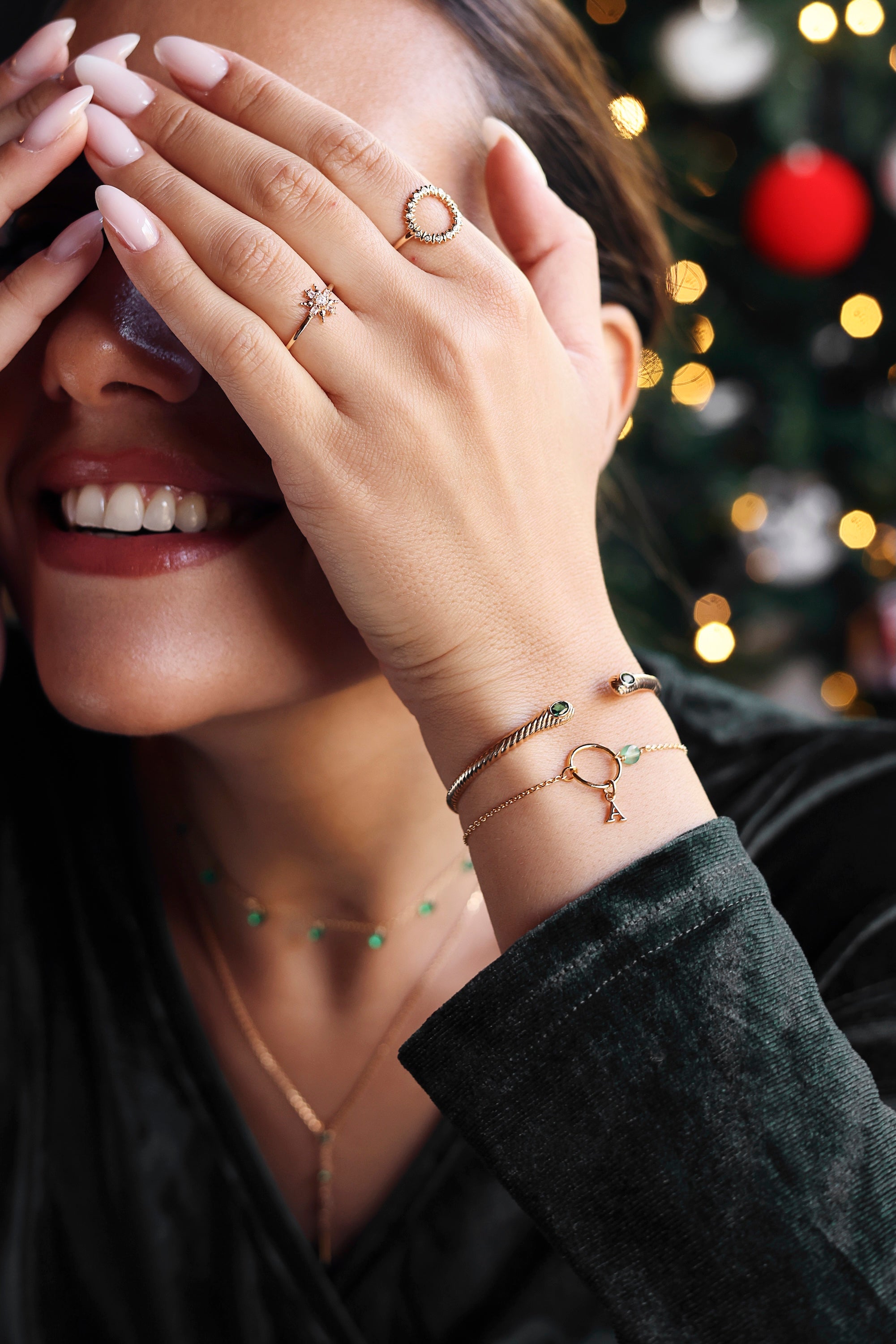 Bracelet personnalisable doré charms et initiales Laila Aventurine