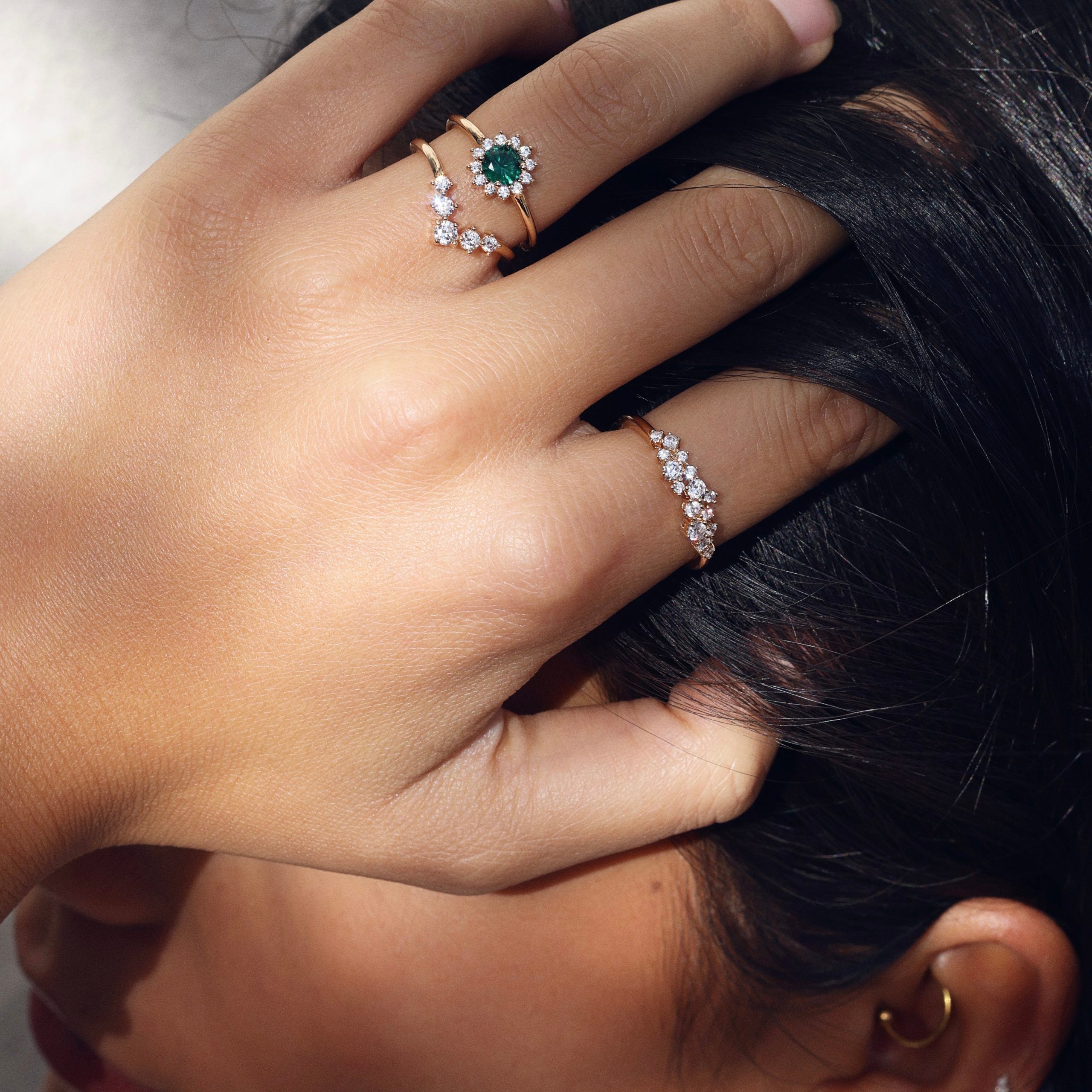 Bague dorée et zircons Bénédicte vert