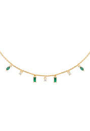 Collier doré Eloïse avec pampilles zircons vertes et blanches