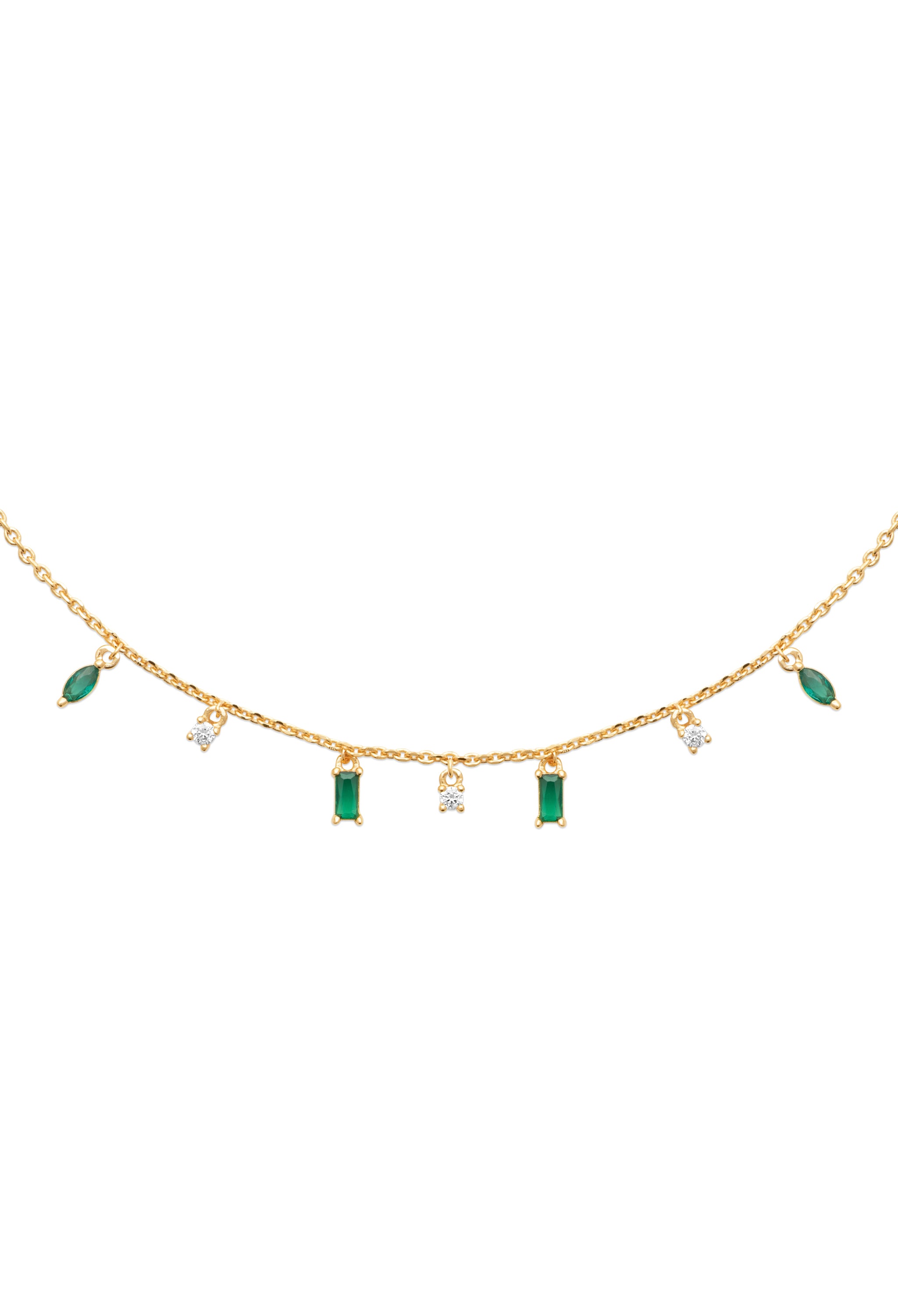 Collier doré Eloïse avec pampilles zircons vertes et blanches