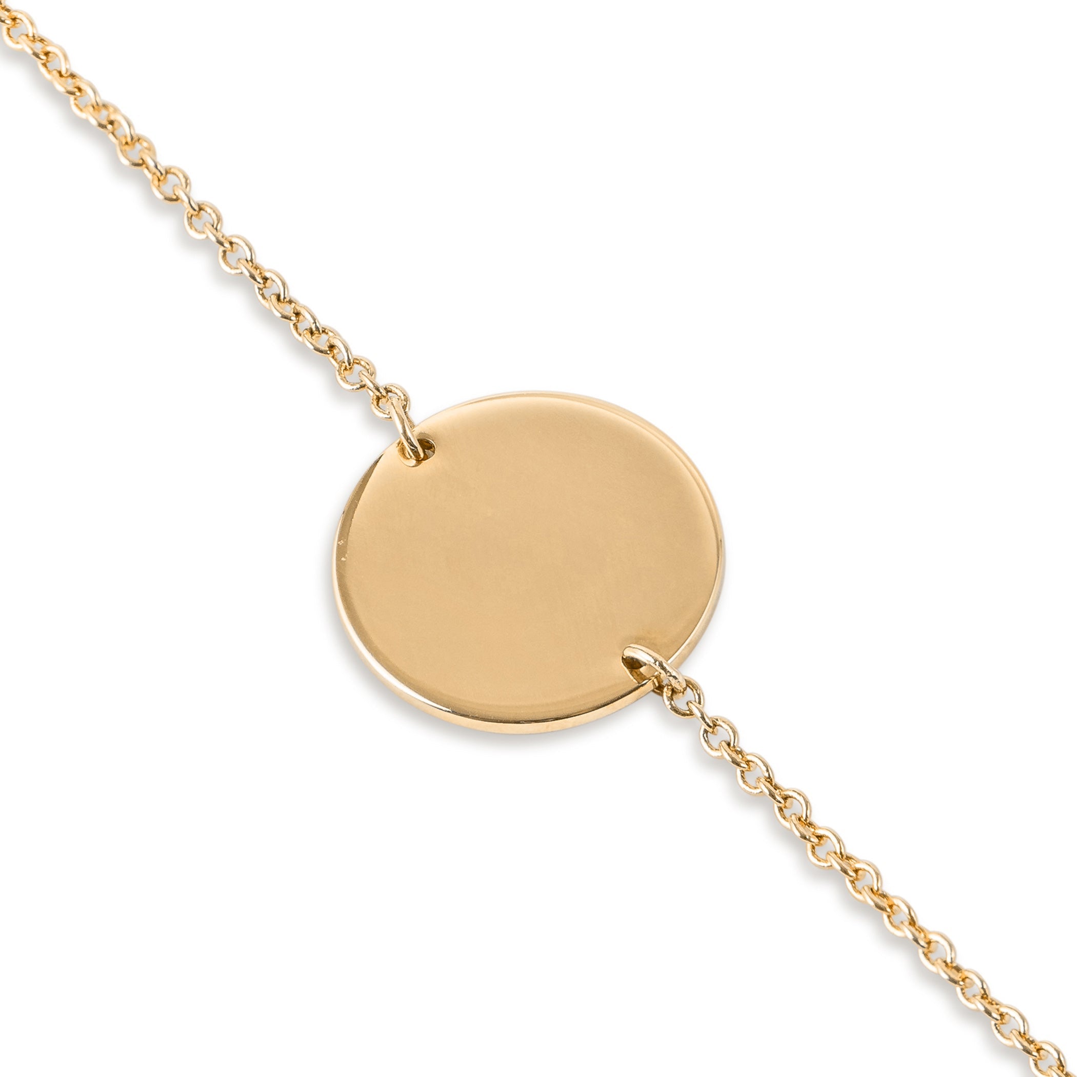 ALBA - Bracelet personnalisable doré médaille ronde et chaîne - Bijou photographié sur fond blanc