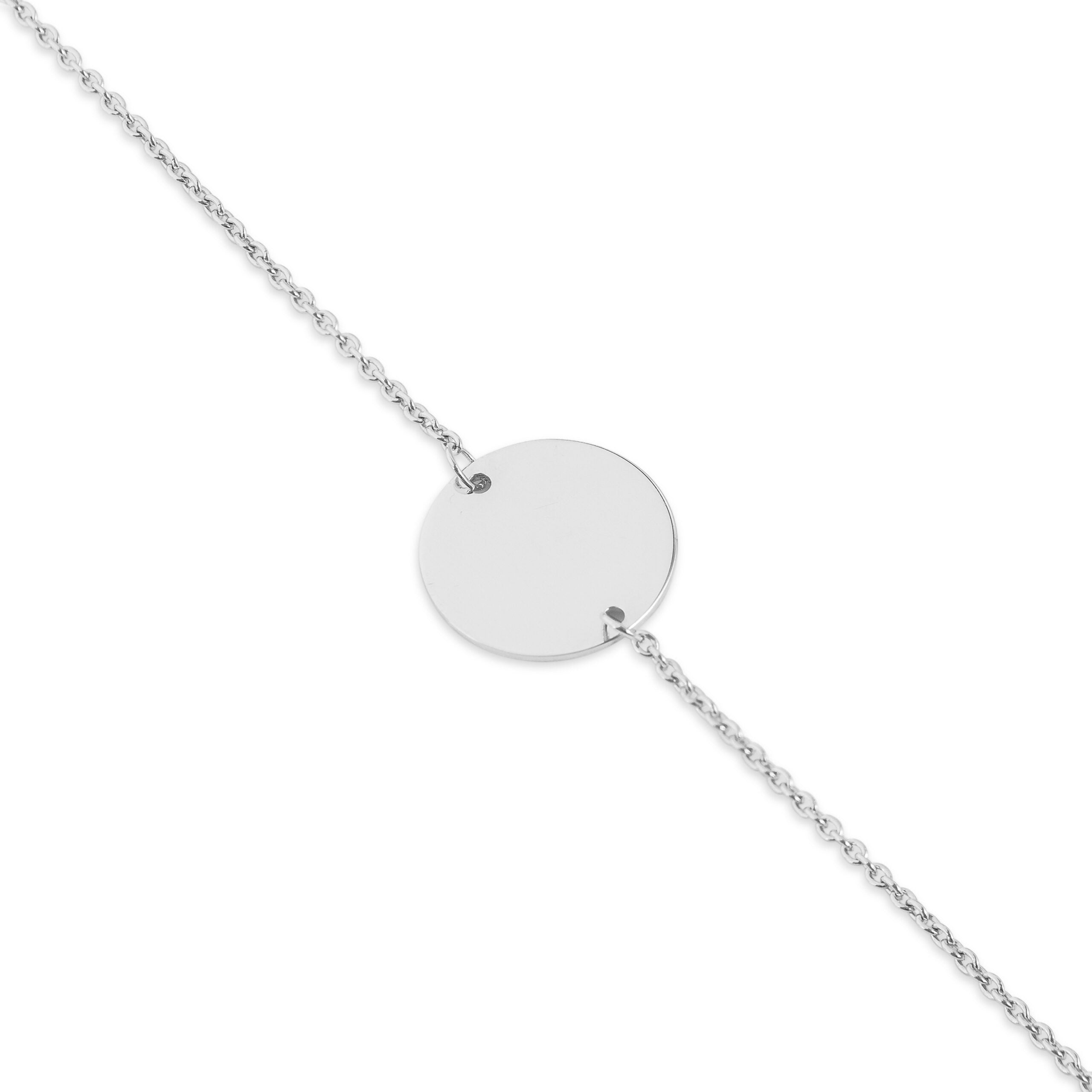 ALBA - Bracelet personnalisable argent médaille ronde et chaîne - Bijou photographié sur fond blanc