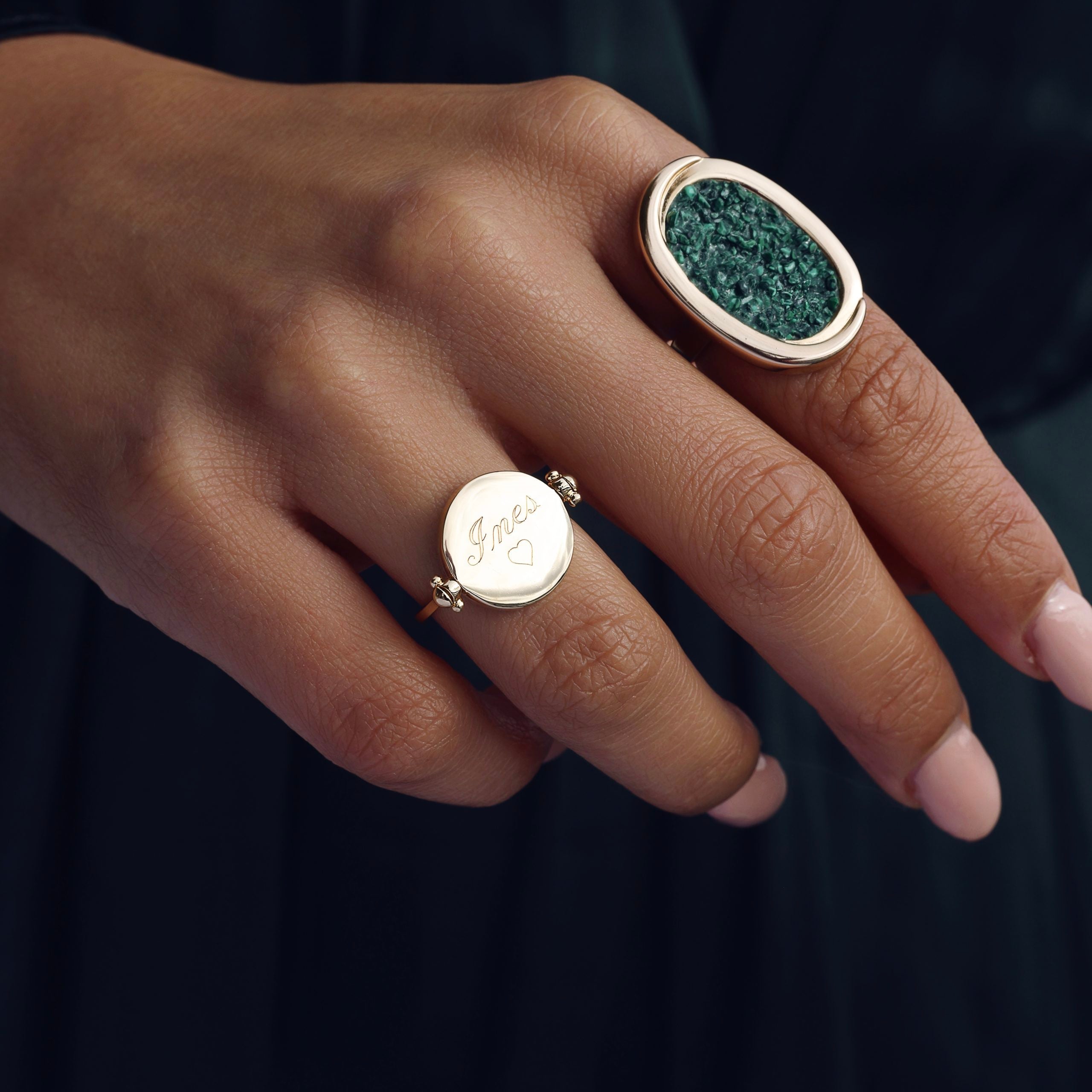 Bague argent personnalisable gravure nacre - Bijou porté