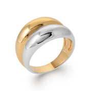 Bague argentée dorée Ines bicolore épaisse effet double anneaux - Bijou photographié sur fond blanc 