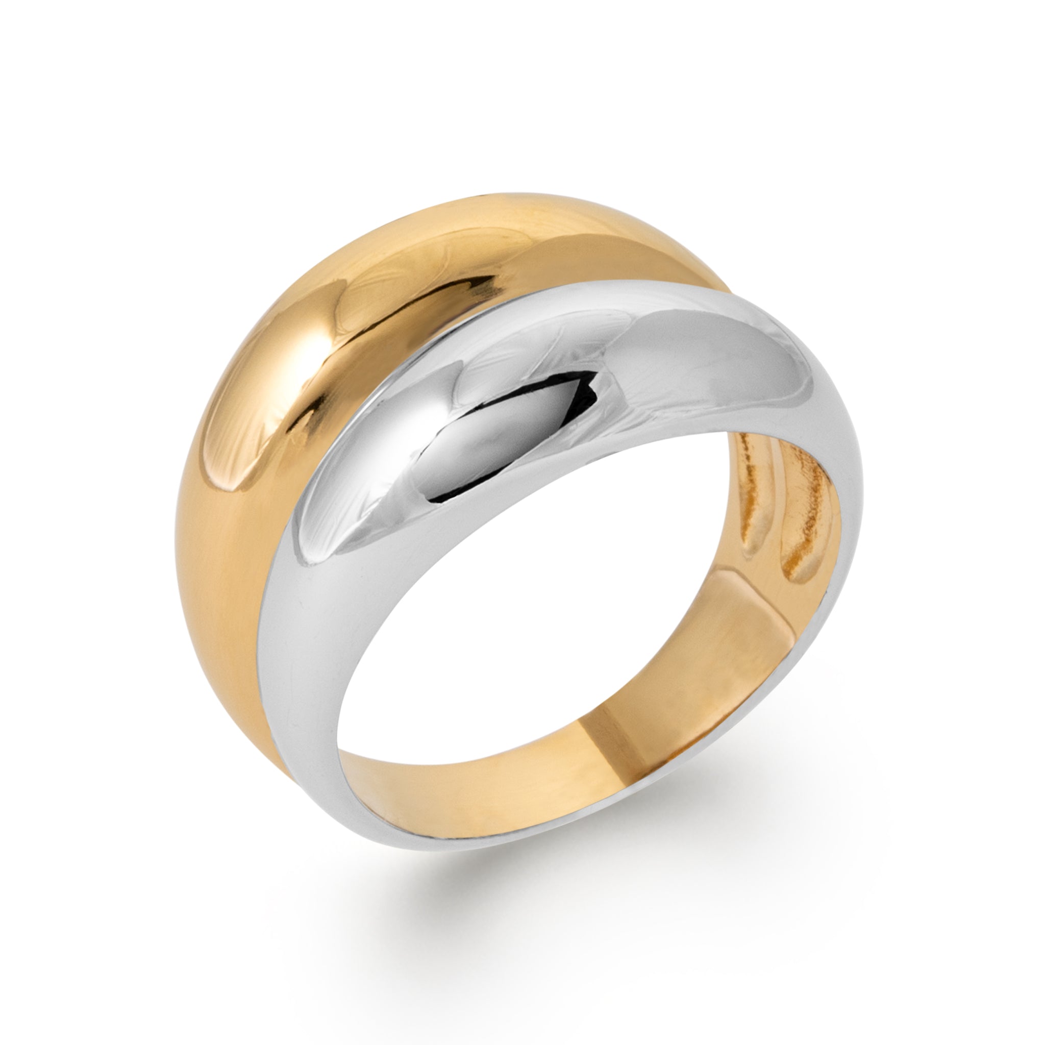 Bague argentée dorée Ines bicolore épaisse effet double anneaux - Bijou photographié sur fond blanc 