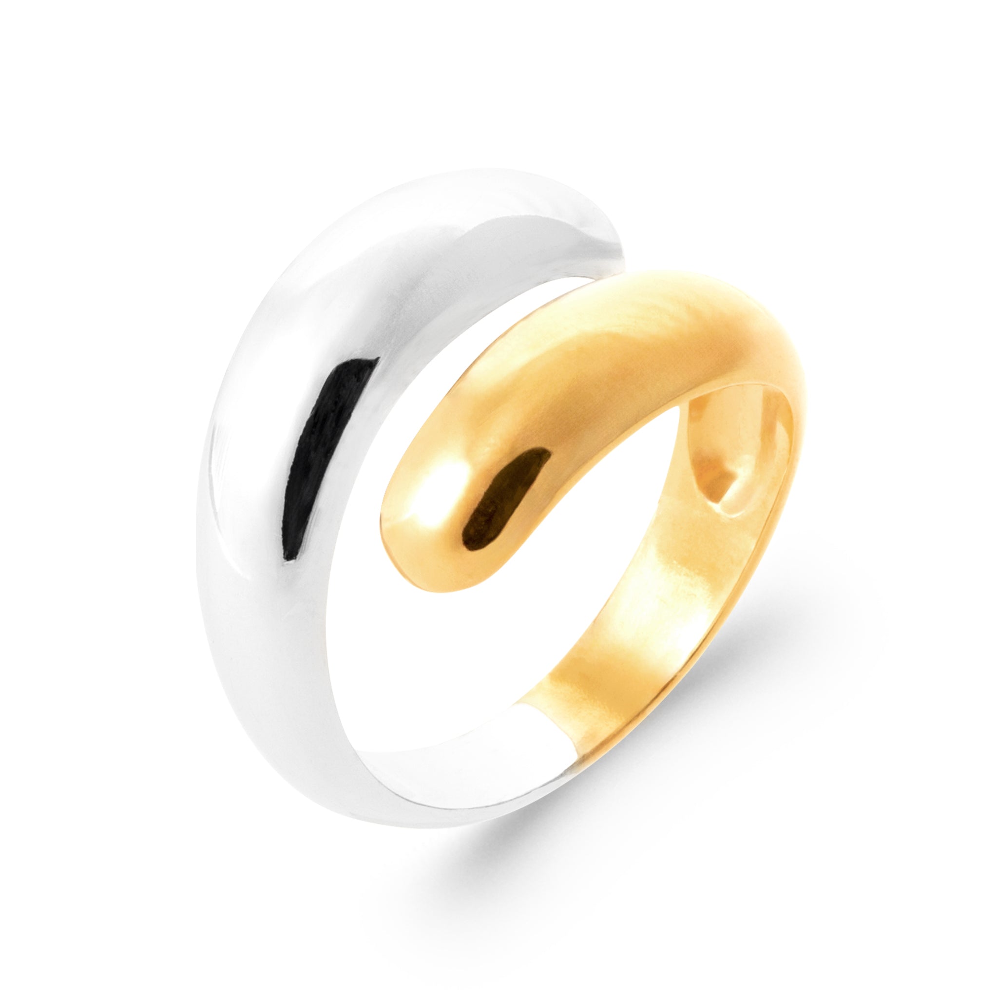 Bague argentée et dorée Mima bicolore - Bijou photographié sur fond blanc 