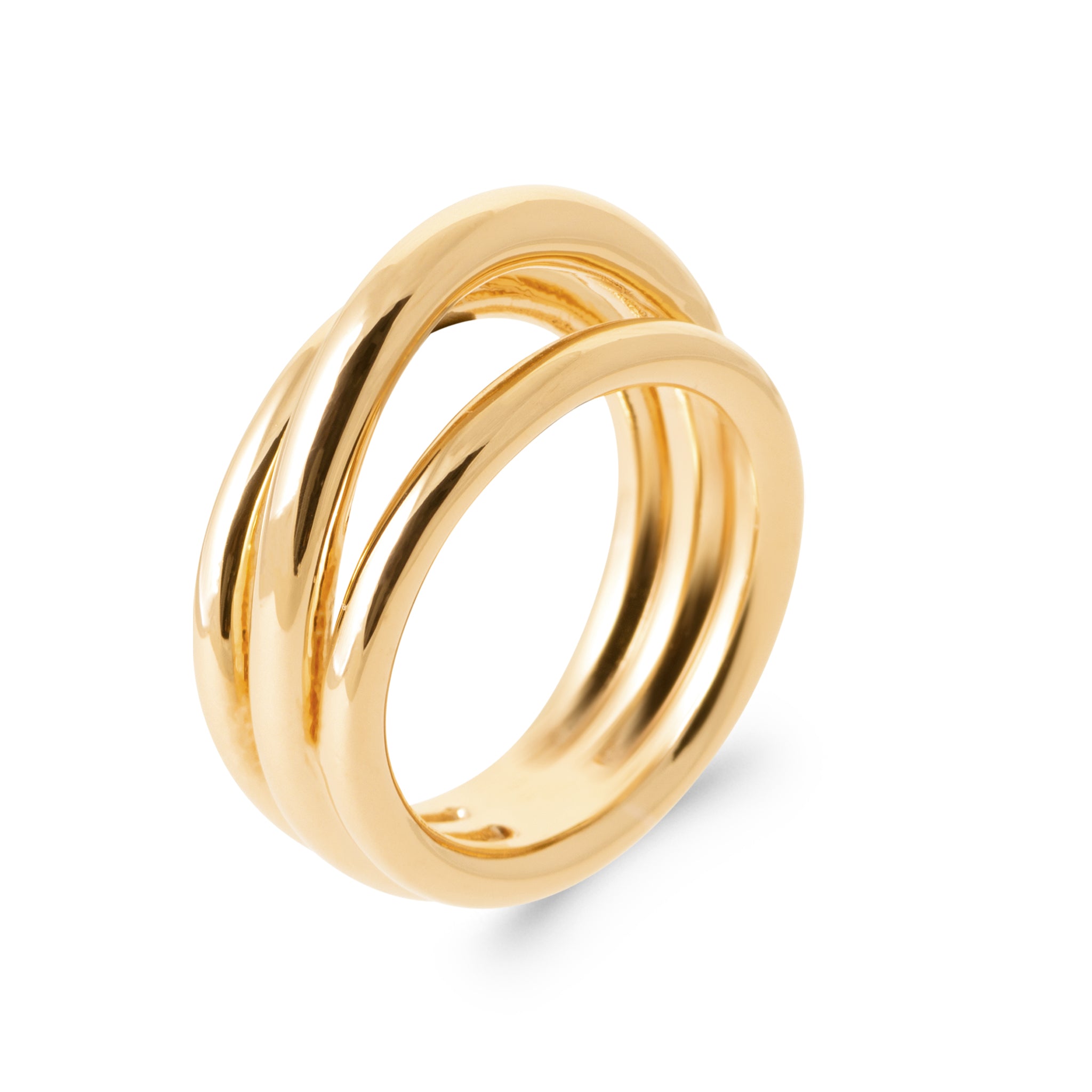 Bague dorée Aki Bicolore effet triple anneaux en relief