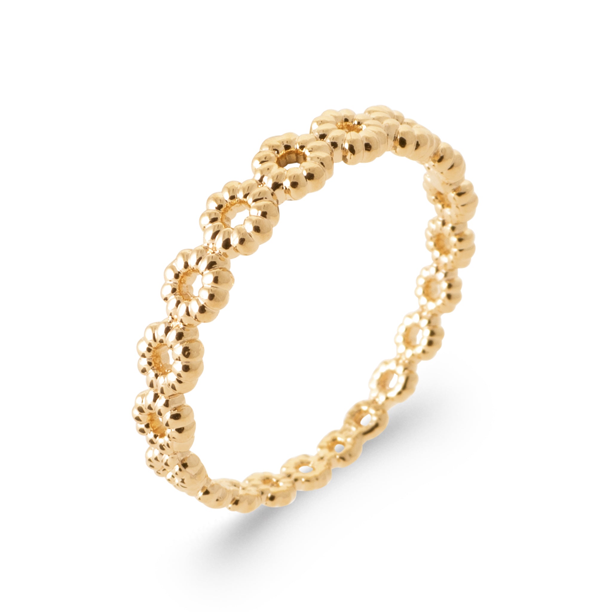Bague dorée ronds perlés ajourés Cecilia - Bijou photographié sur fond blanc 