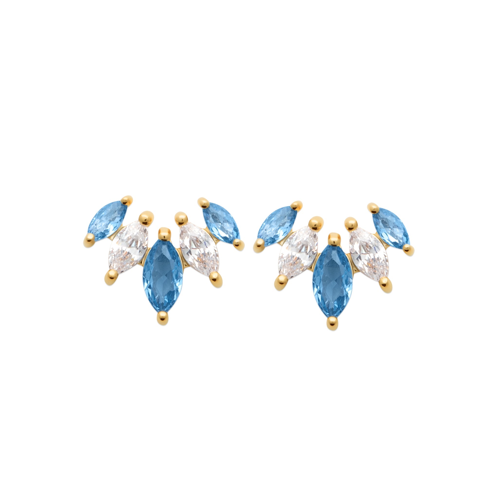 Boucles d'oreilles puces dorées Maïssane bleue - Bijou photographié sur fond blanc