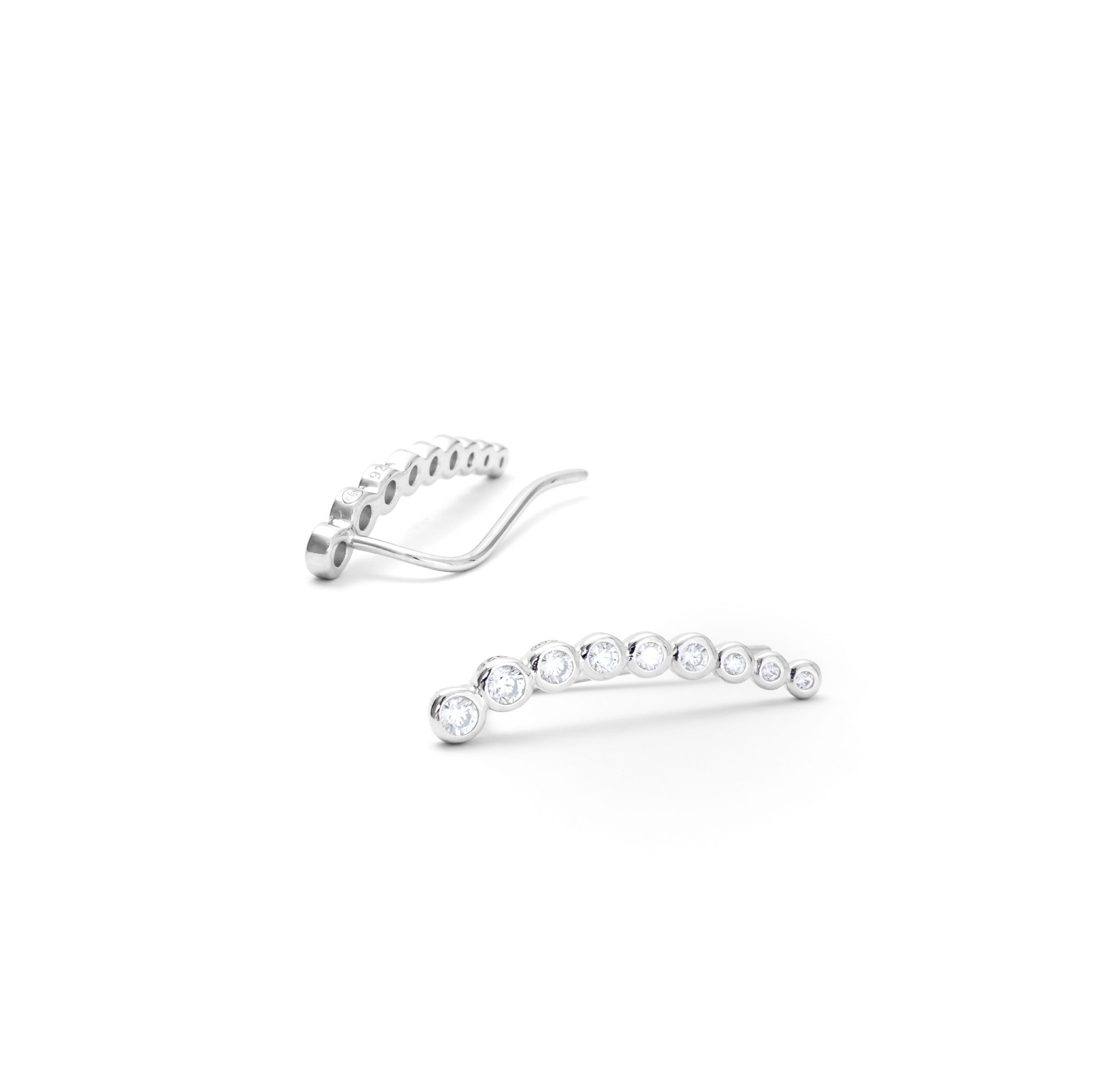 Boucles Gloria argent barrettes avec zircons - Bijou photographié sur fond blanc