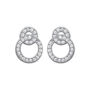 Boucles d'oreilles en argent puces anneaux entrelacés sertis de zircons Calypso - Bijou photographié sur fond blanc