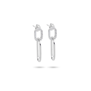 Boucles d'oreilles Double Anneaux serties de zircons - Bijou photographié sur fond blanc