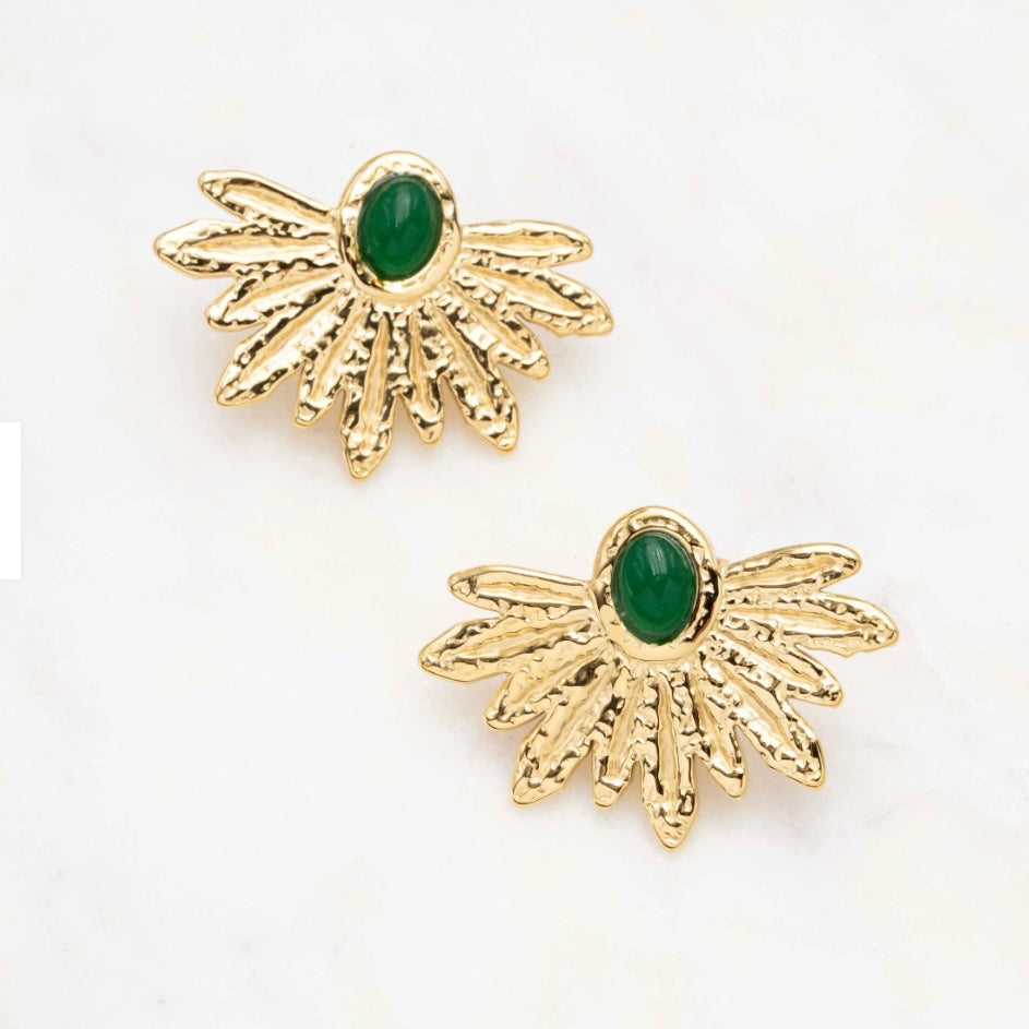 Boucles clous d’oreilles en acier inoxydable et pierre naturelle - Bijou photographié sur fond blanc 