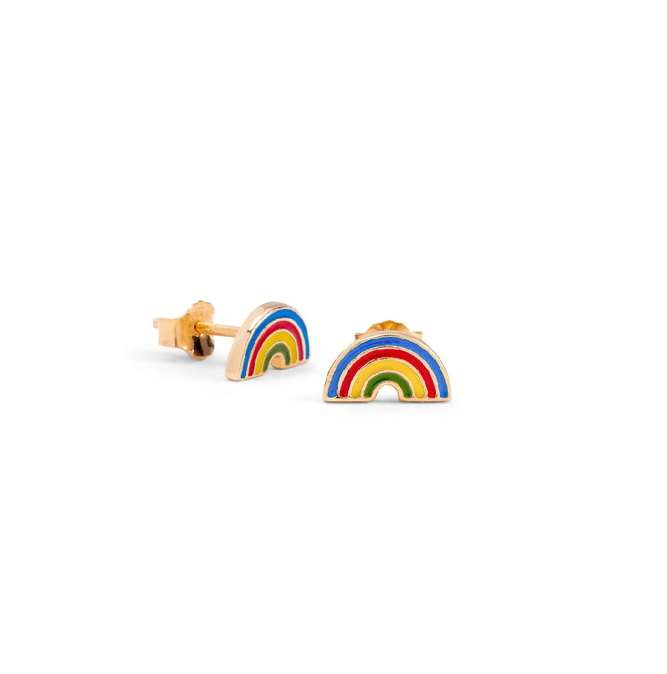Boucles d’oreilles dorées enfant ARC-EN-CIEL - Bijou photographié sur fond blanc 