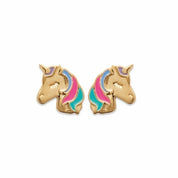 Boucles d’oreilles dorées enfant Licorne - Bijou photographié sur fond blanc 