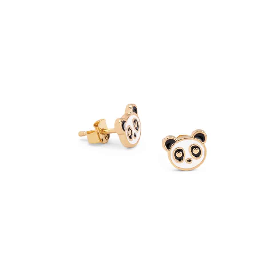 Boucles d’oreilles dorées enfant Panda - Bijou photographié sur fond blanc