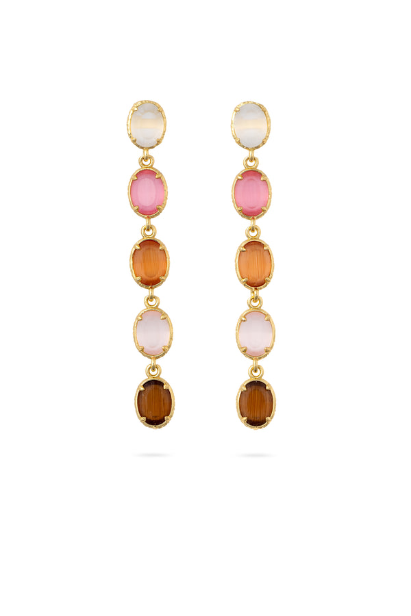 Boucles pendantes dorées Olha M roses et marron