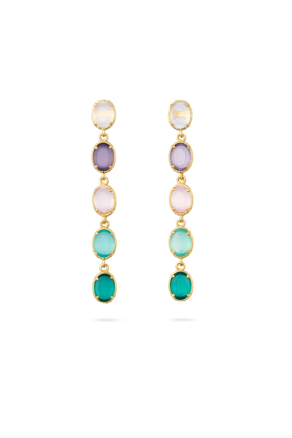 Boucles pendantes dorées Olha M turquoise et lilas