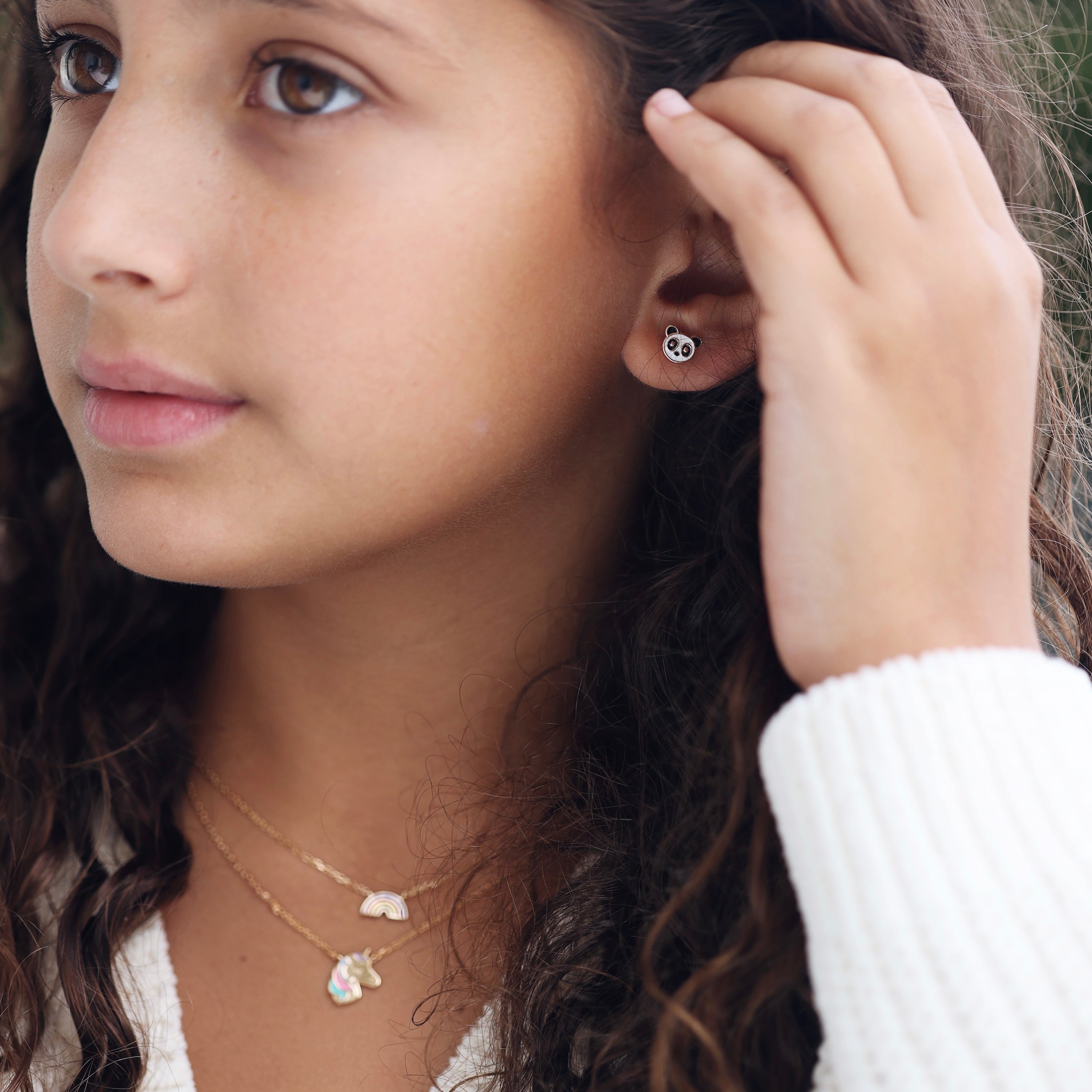 Boucles d’oreilles dorées enfant Panda - Bijou porté