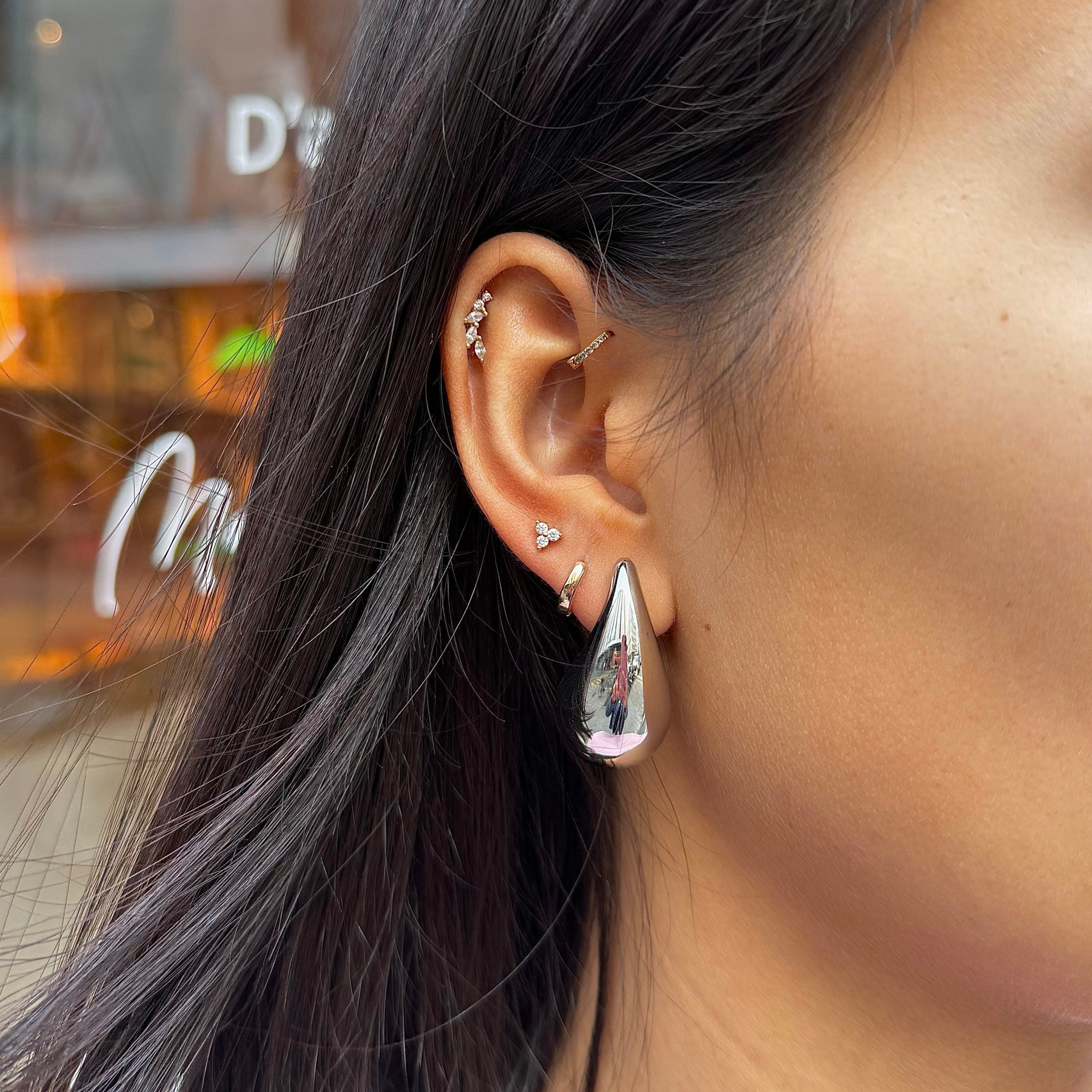 Boucle Yoko en forme de goutte d'eau acier inoxydable - Bijou porté 