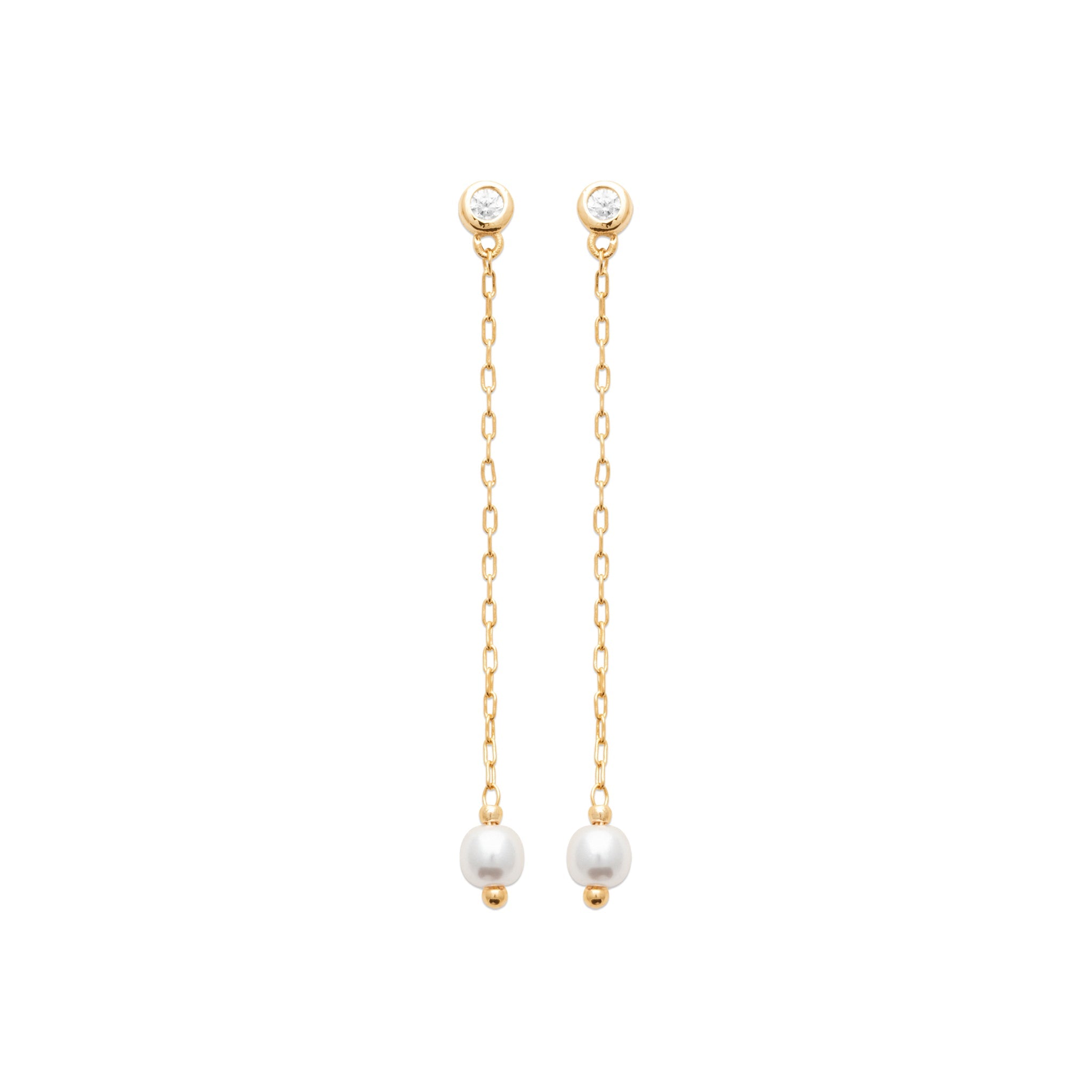 Boucles d’oreilles dorée zircons nacre FABIENNE - Bijou photographié sur fond blanc