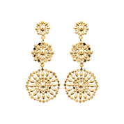 Boucles d'oreilles pendantes dorées Seviana motif mandala - Bijou photographié sur fond blanc 