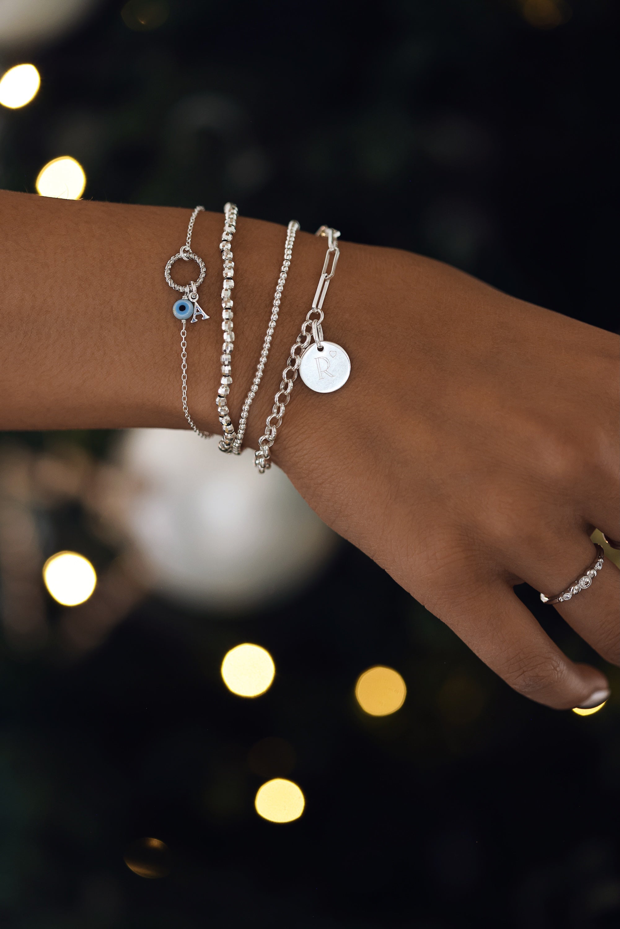 LILOU PROTECT  – Bracelet personnalisable argent avec un œil nacre - Bijou porté
