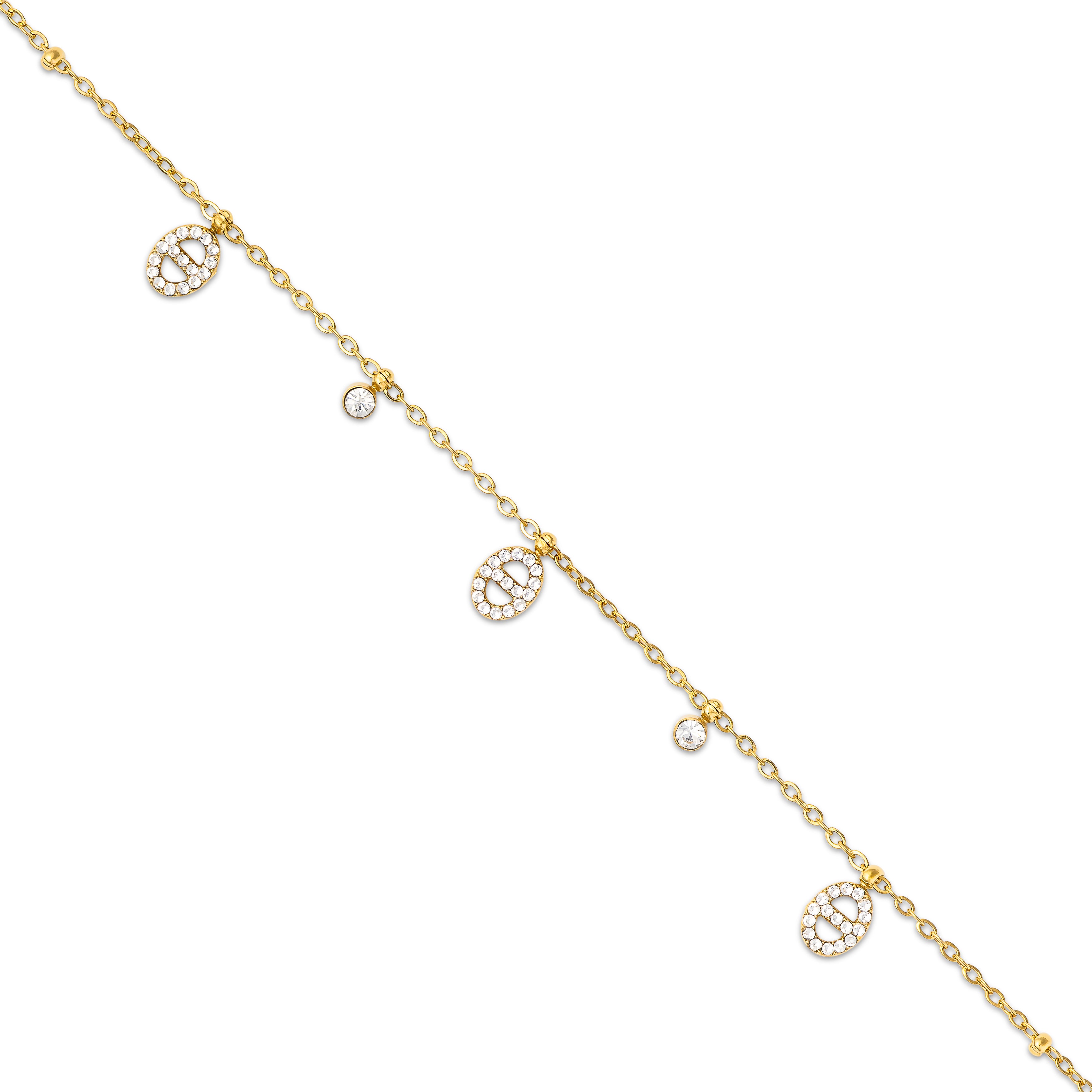 Bracelet doré Davia maille marine orné de pendentifs sertis de zircons - Bijou photographié sur fond blanc