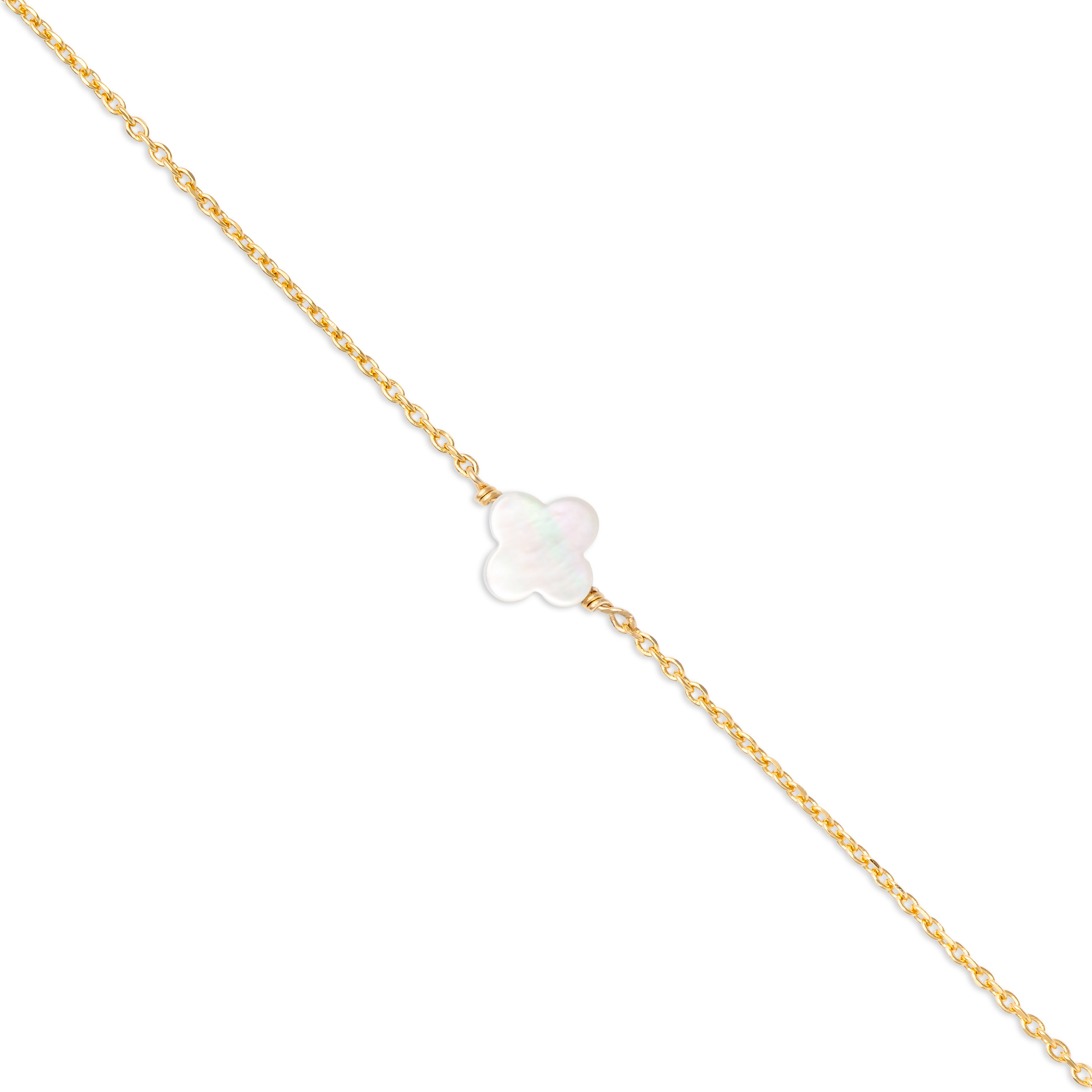 Bracelet doré Thely trèfle avec motif trèfle en nacre - Bijou photographié sur fond blanc