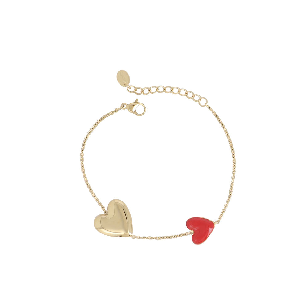 Bracelet orné d'un cœur rouge et doré - Bijou photographié sur fond blanc 