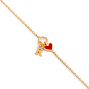 Bracelet personnalisable doré Lilou passion avec pendentif cœur rouge - Bijou photographié sur fond blanc