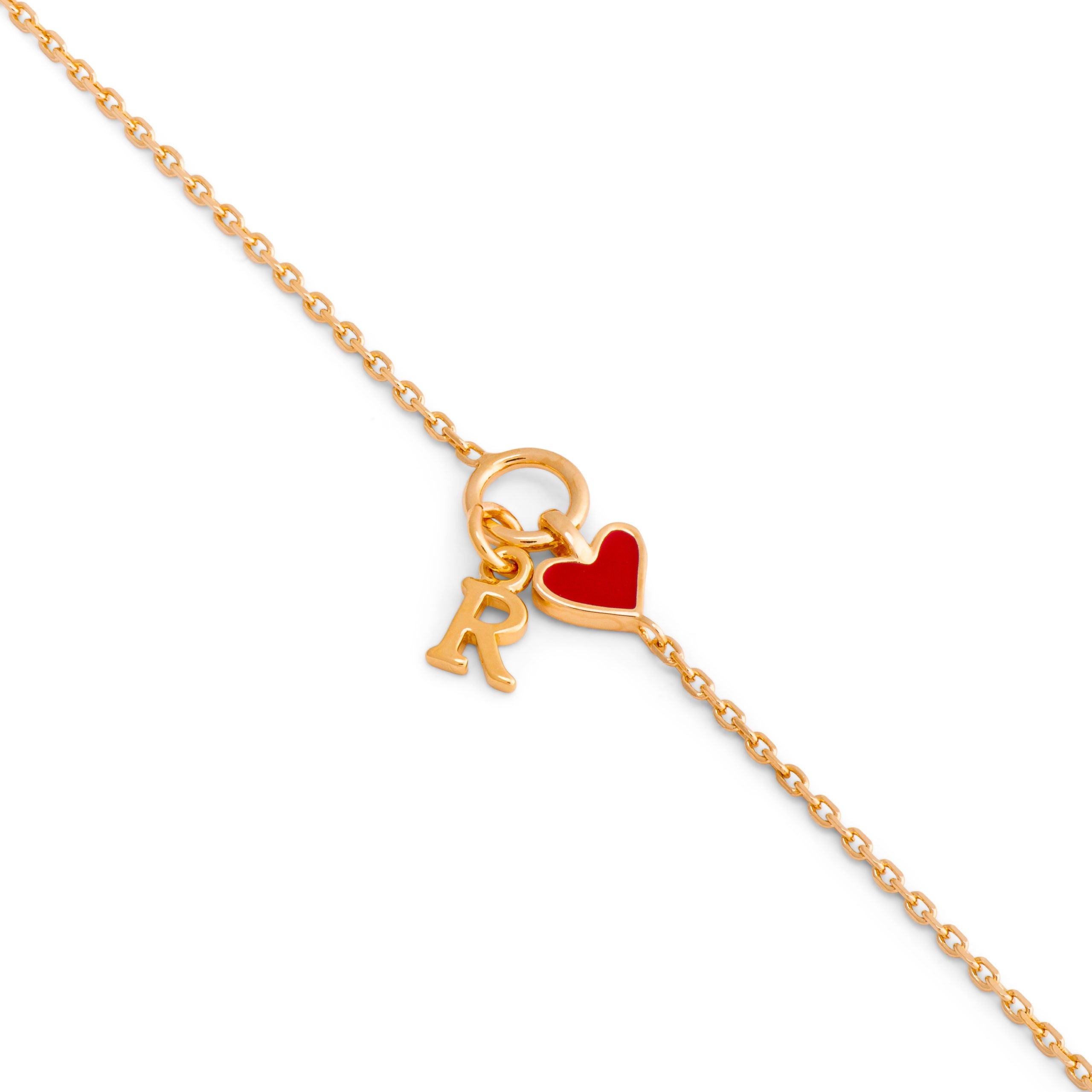 Bracelet personnalisable doré Lilou passion avec pendentif cœur rouge - Bijou photographié sur fond blanc