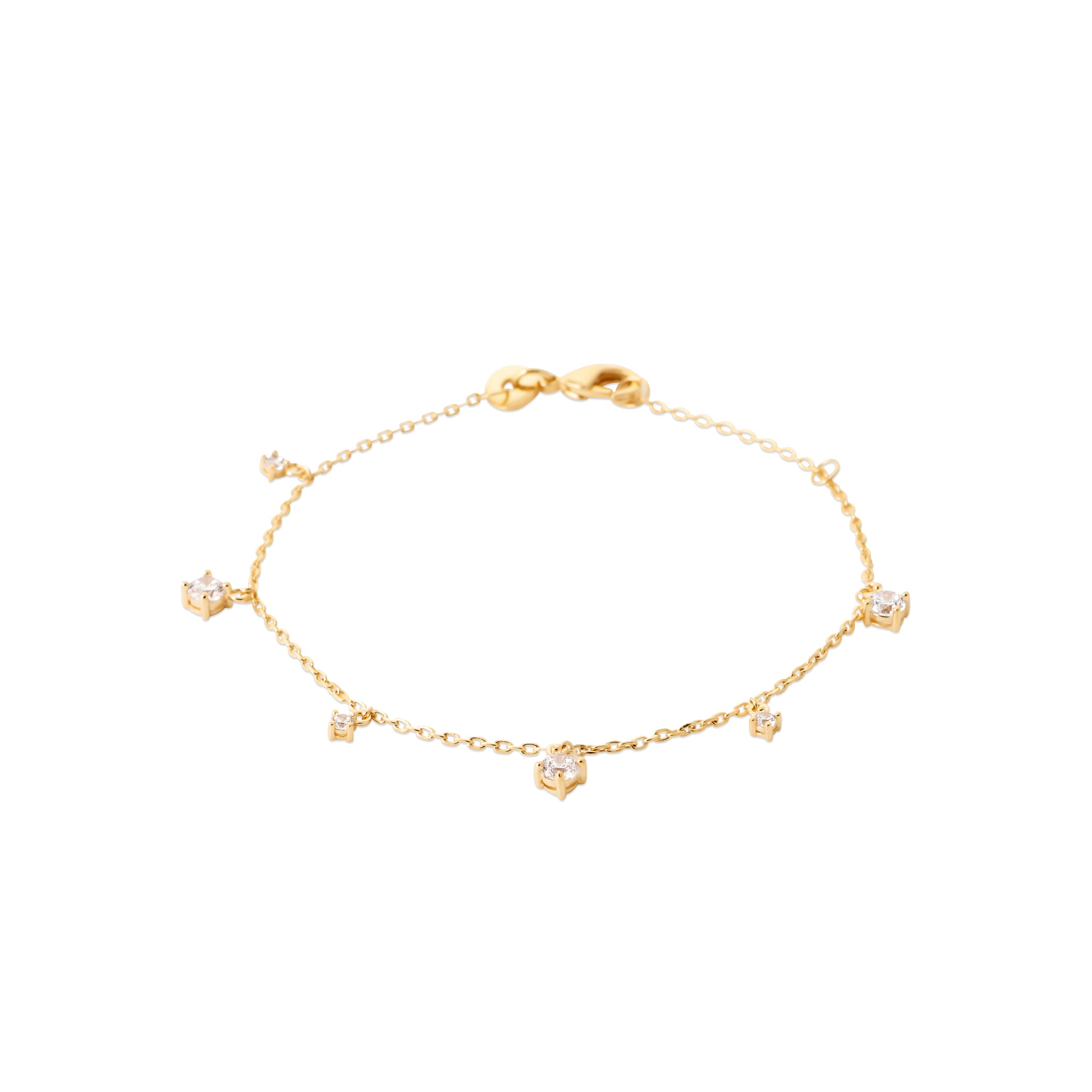 Bracelet doré pampilles zircons blancs - Bijou photographié sur fond blanc 