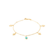 Bracelet doré Tessa à pampilles avec une pierre en amazonite - Bijou photographié sur fond blanc 