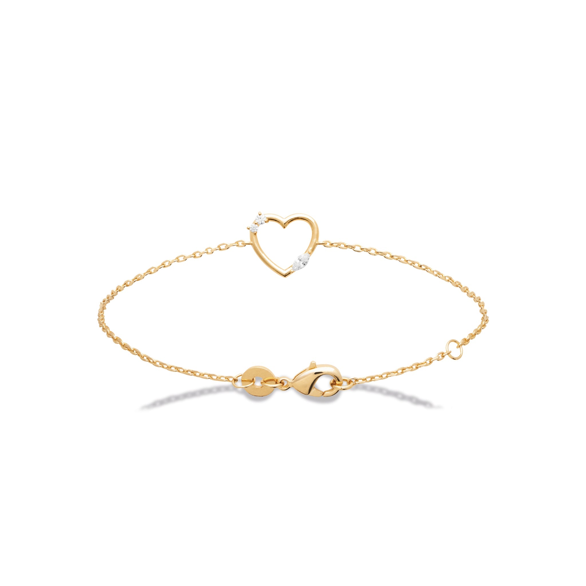 Bracelet doré Galinda avec cœur serti de zircons - Bijou photographié sur fond blanc 