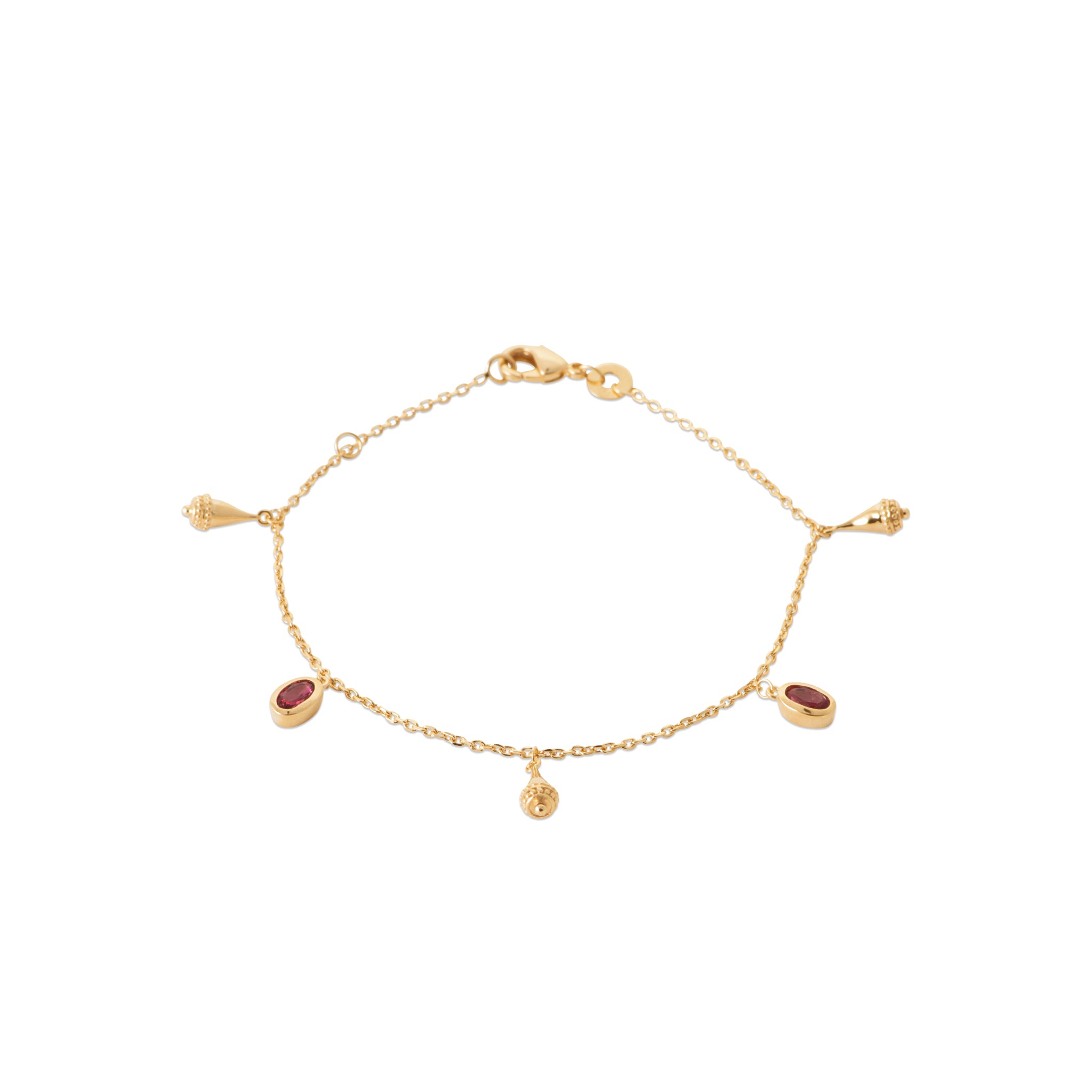 Collier doré pampilles avec zircons roses - Bijou photographié sur fond blanc 