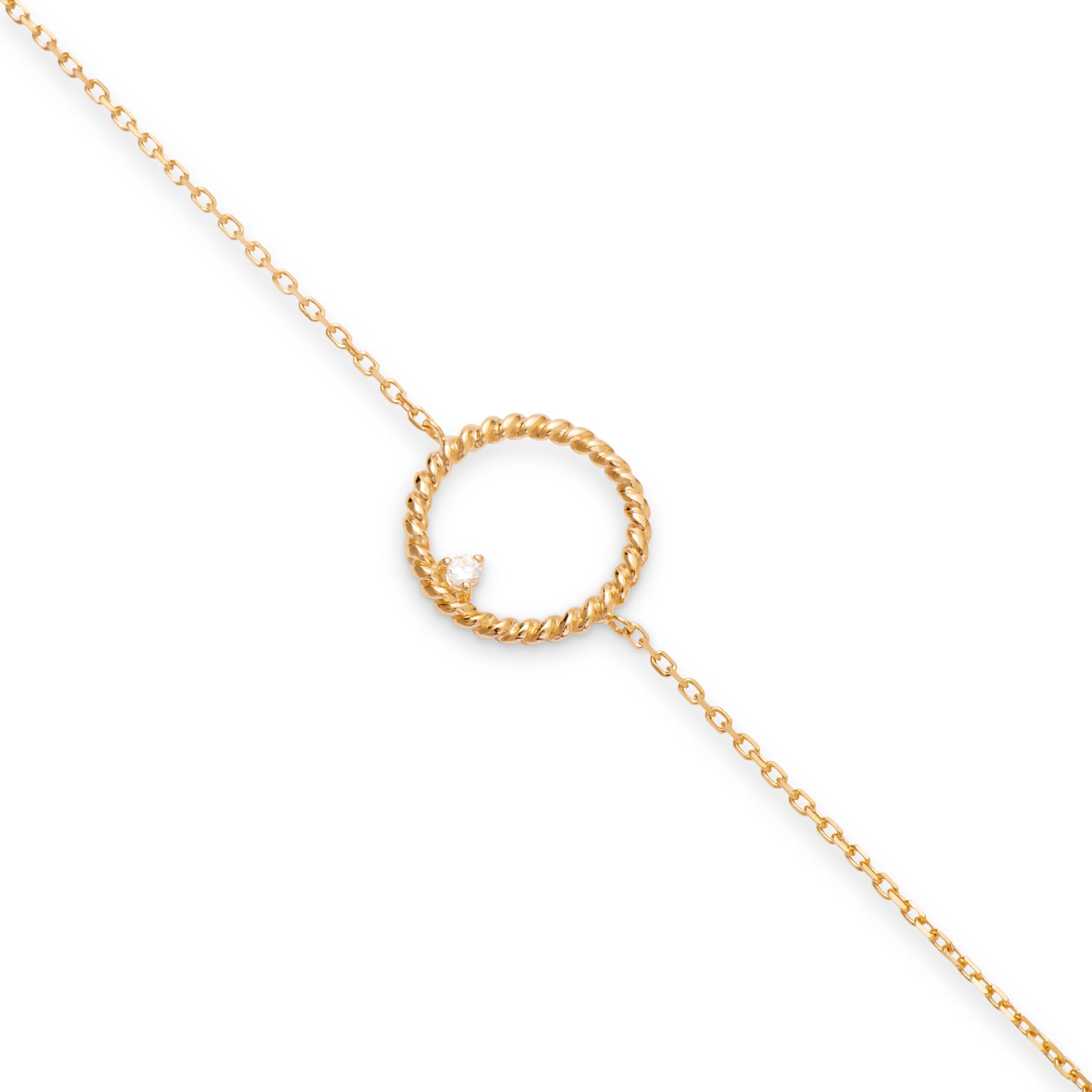 Bracelet doré Satine anneau torsadé et zircon - Bijou photographié sur fond blanc