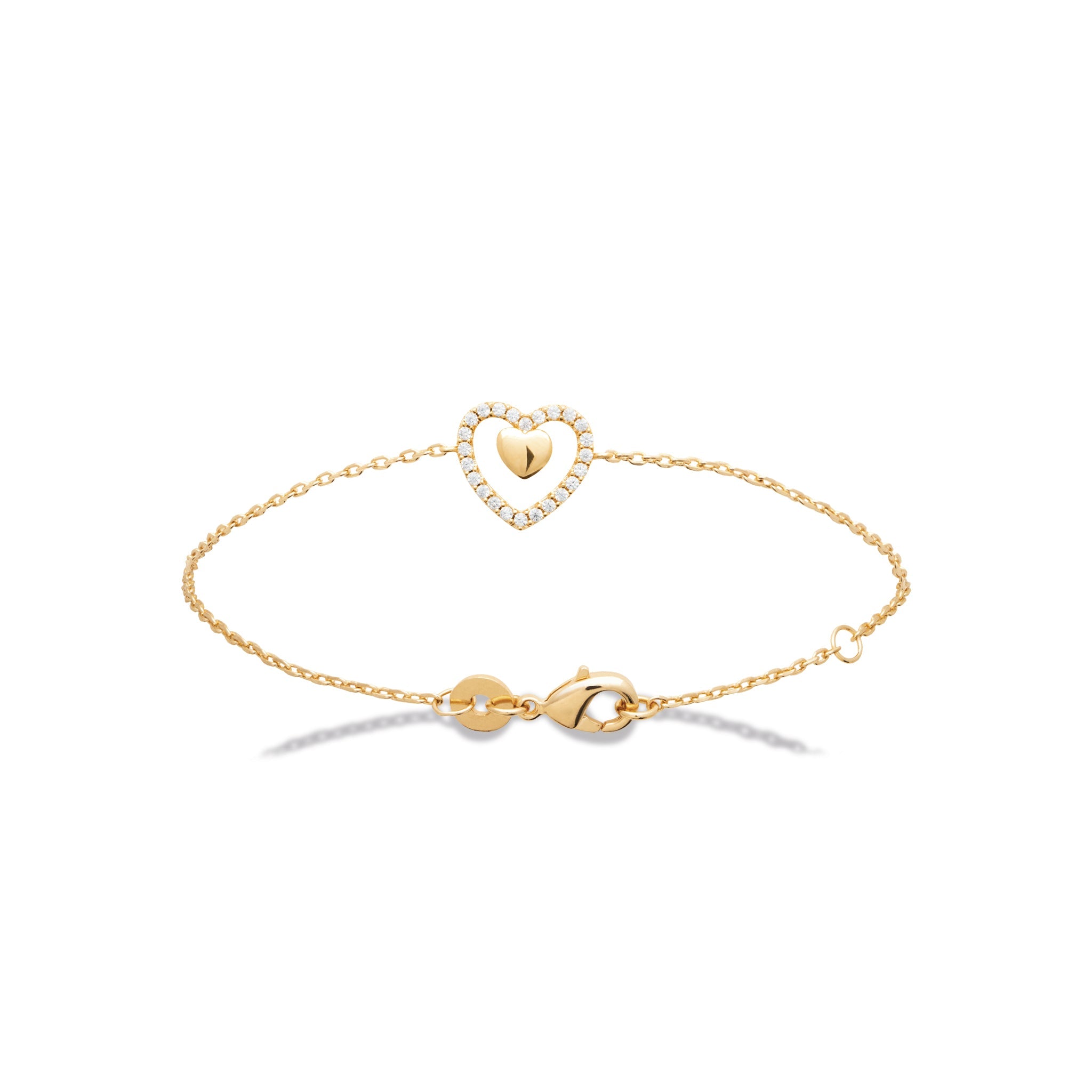 Bracelet doré suki coeur orné de zircons scintillants - Bijou photographié sur fond blanc 