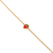 Bracelet pour enfant doré avec un pendentif fraise - Bijou photographié sur fond blanc