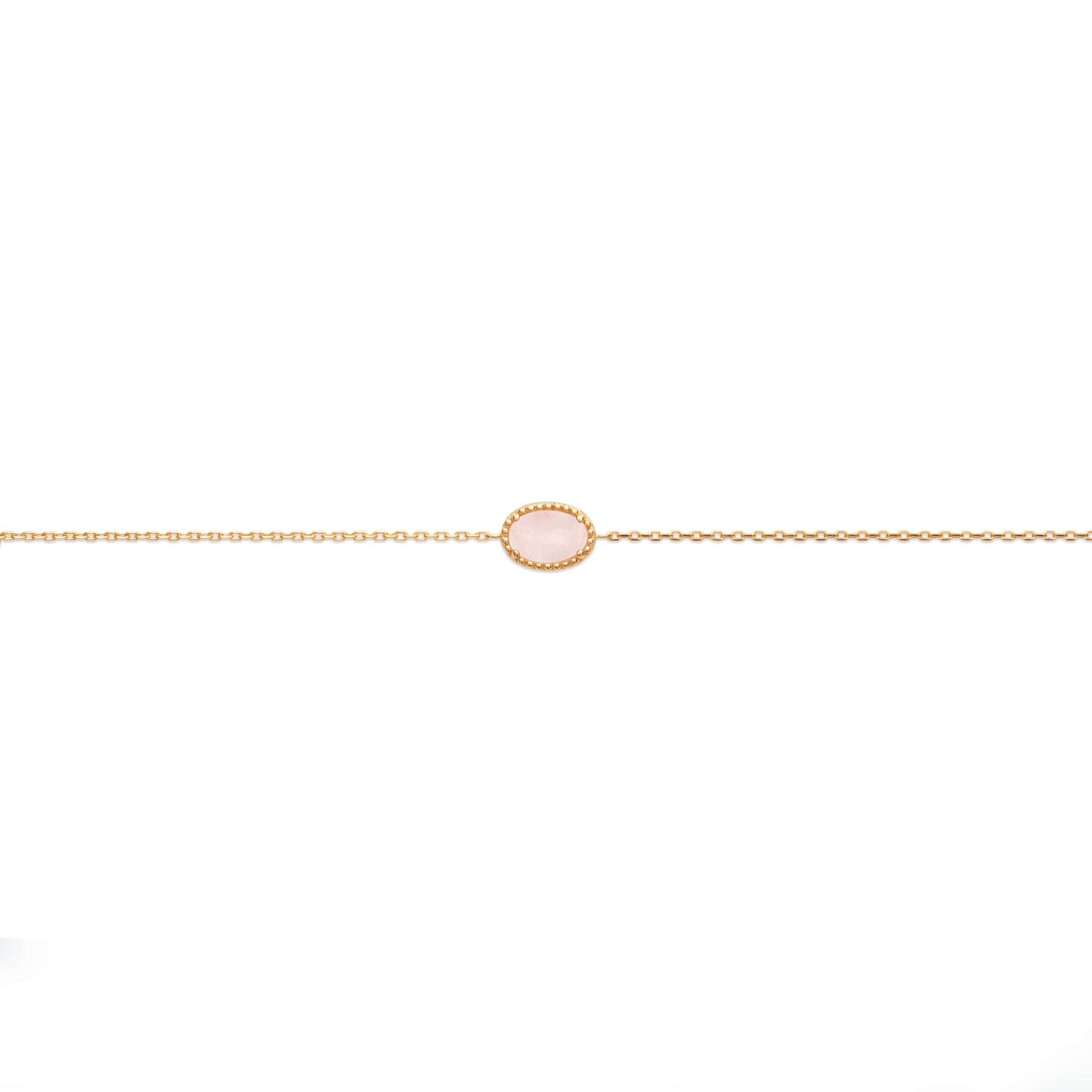 Bracelet doré Sélène quartz rose orné d'une pierre en quartz rose ovale - Bijou photographié sur fond blanc
