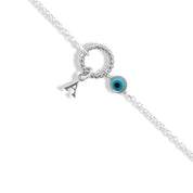 LILOU PROTECT  – Bracelet personnalisable argent avec un œil nacre - Bijou photographié sur fond blanc