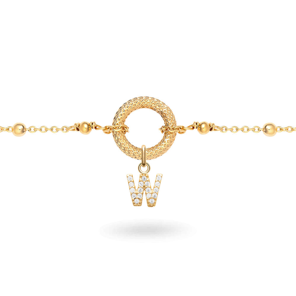 Bracelet personnalisable doré zircons charms et initiales Oka - Bijou photographié sur fond blanc