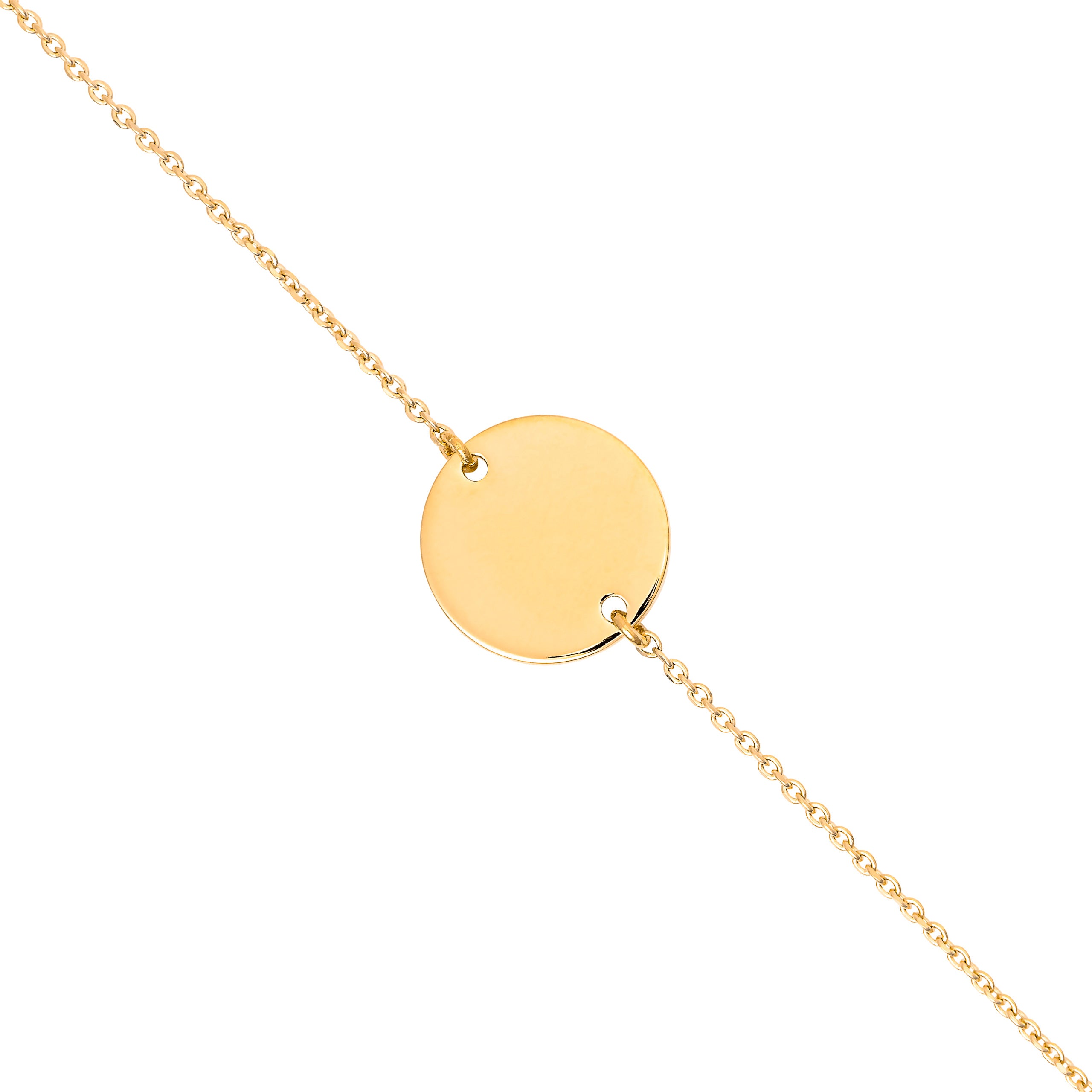 ALBA - Bracelet personnalisable doré médaille ronde et chaîne - Bijou photographié sur fond blanc