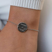 ALBA - Bracelet personnalisable argent médaille ronde et chaîne - Bijou porté