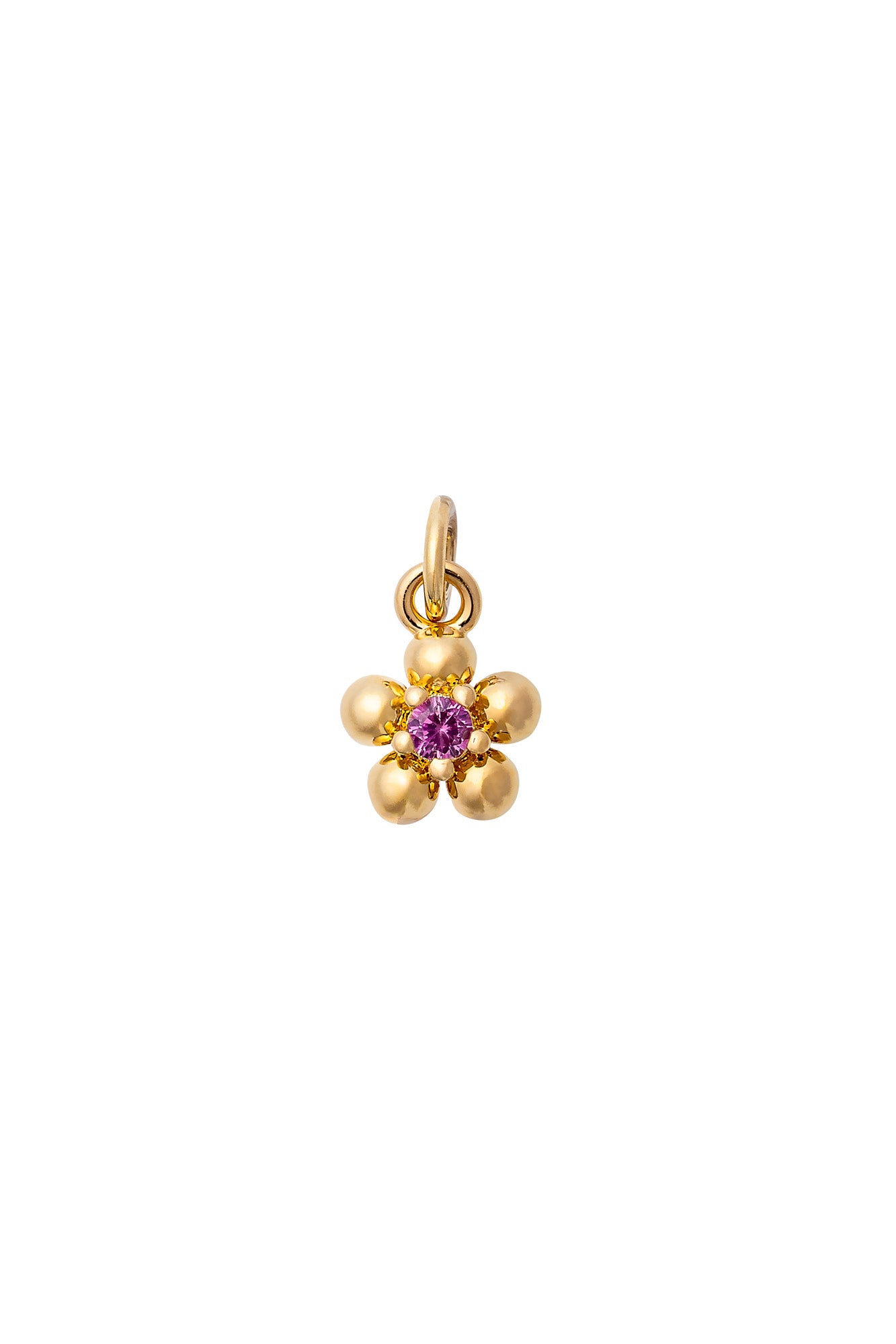 Charm doré zircon Mini fleur rose - Bijou sur fond blanc