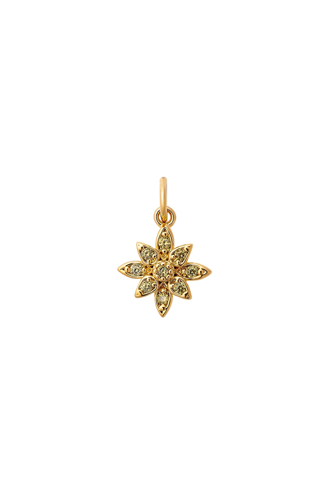 Charm doré zircons Fleur Edelweiss vert - Bijou sur fond blanc